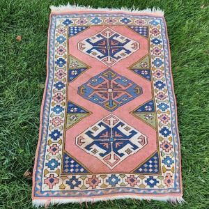 Vintage Rug, East Anatolian 'Kars' Turkish 58x40 Bold Medallion Geometric